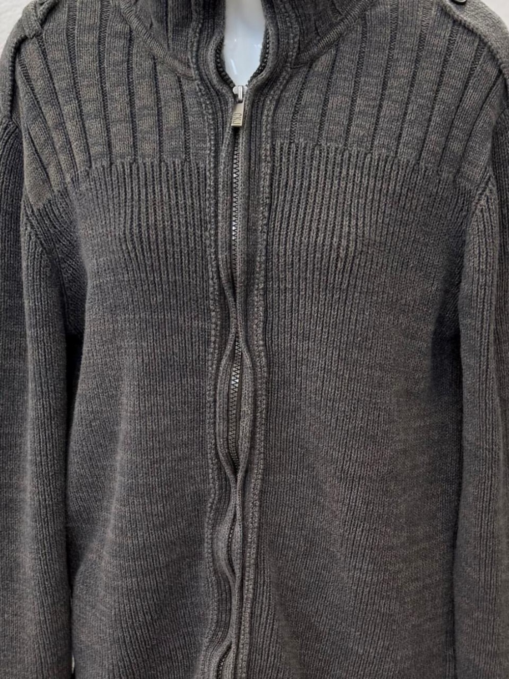 Calvin Klein Men's Charcoal Gray Full-Zip Ribbed Sweater